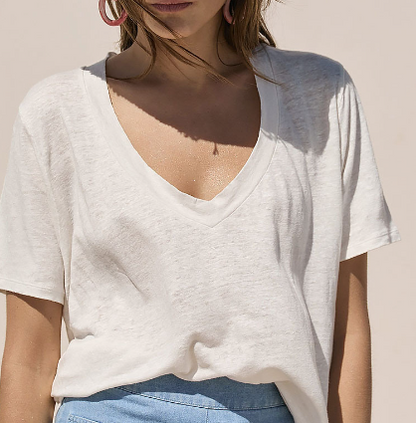 Summer Solid Color V-neck Open-back Short Sleeve Tee