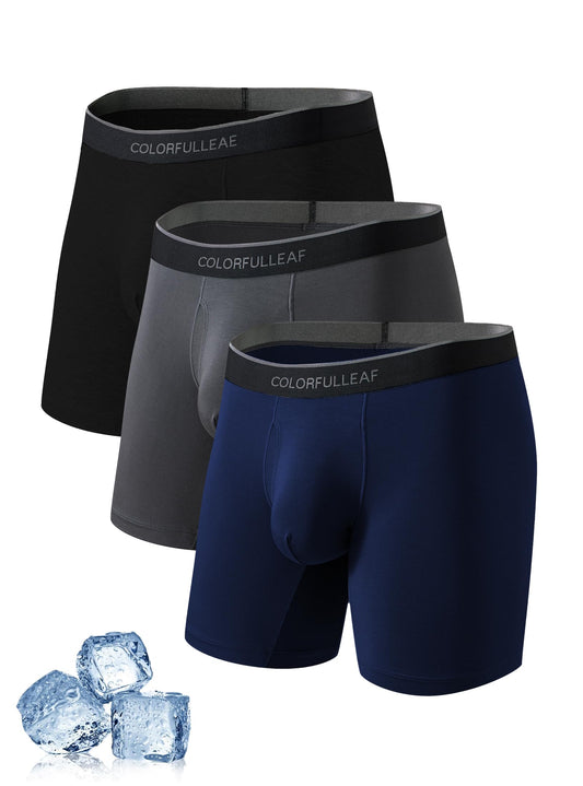COLORFULLEAF Mens Underwear Boxer Briefs Fly with 3D Pouch Comfortable Cool Underwear for Men 4 Pack(3CM)